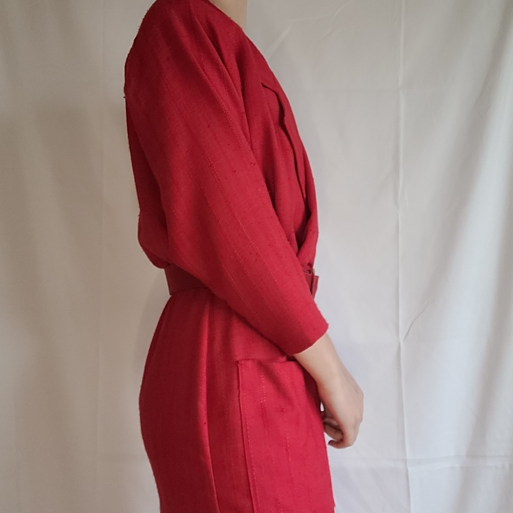 Vintage Red Belted Secretary Midi Dress - Picture 6 of 13